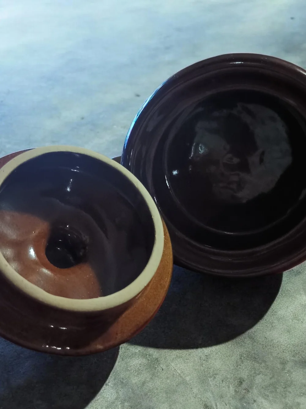 Glazed Ceramic Covered Saucepan in Brown and Olive